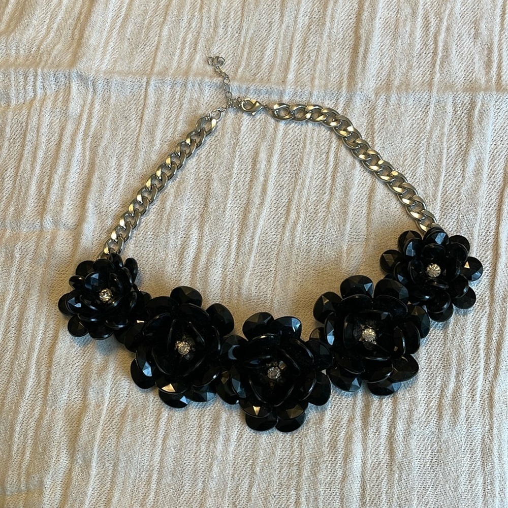 Vintage black floral statement necklace